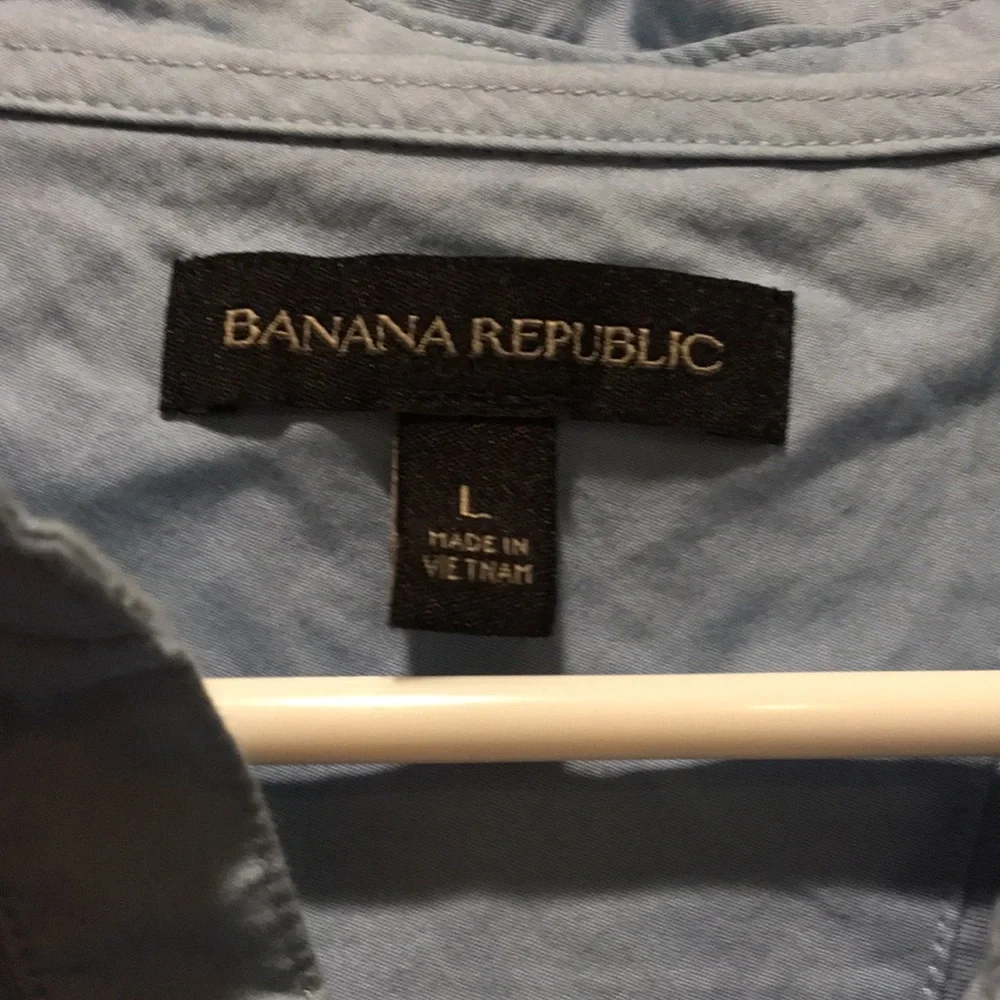 Banana Republic mens 1/4 button polo shirt collar short sleeves size L blue